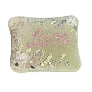 Mini Rectangular Pillow- doll accessory- or Y2K accent- sage green beaded detail